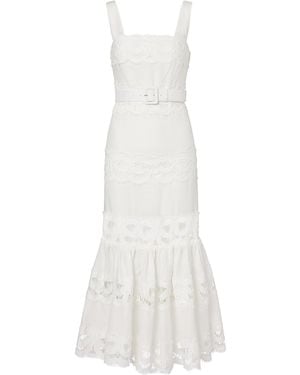 Self-Portrait Linen Lace Dress - White