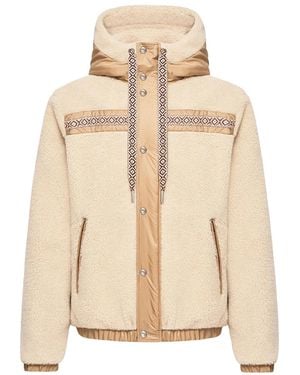 Moncler Geometric Trim Teddy Hoodie L - Natural