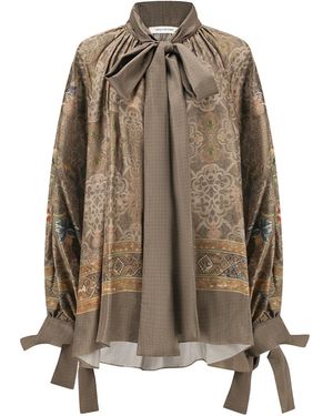 Into The East Moss Printed Silk Tie-Front Shirt - Natural