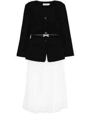 Self-Portrait Long Sleeve Contrast Chiffon Midi Dress - Black