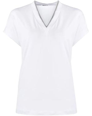 Brunello Cucinelli Cap-Sleeve Knitted T-Shirt - White