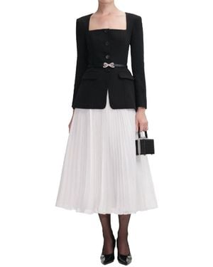 Self-Portrait Long Sleeve Contrast Chiffon Midi Dress - Black