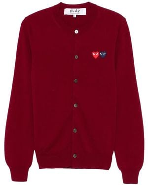 COMME DES GARÇONS PLAY Round-Neck Double Heart Cardigan Burgundy - Red