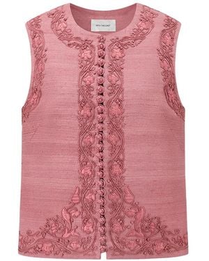 Into The East Soft Embroidered Buttoned Tussah Silk Vest - Pink