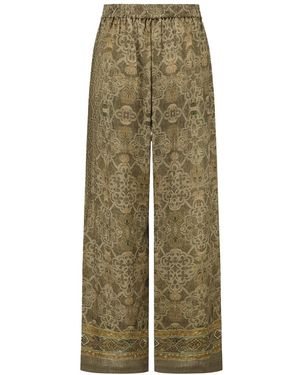 Into The East Moss Tone-On-Tone Printed Linen Straight-Leg Trousers - Green