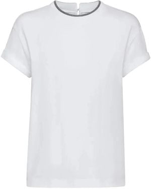 Brunello Cucinelli Embroidered Collar Cotton T-Shirt - White