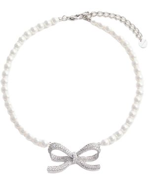 Self-Portrait Bow Necklace Pearl - White