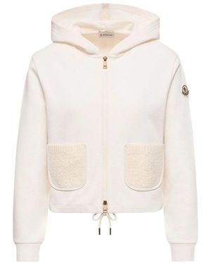 Moncler Cotton Blend Zip-Up Sweatshirt - White