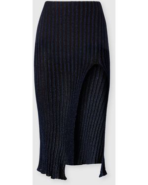 Missoni Falda Midi Acanalada En Viscosa Lamé Con Abertura, Mujer, Talla - Azul