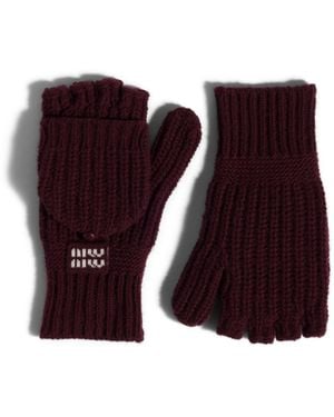 Miu Miu Gants Sans Doigts En Laine Et Cachemire, Femme, Taille - Violet