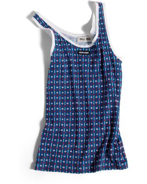 Miu Miu Bedrucktes Tanktop Aus Rippstrick, Damen, Größe - Blau