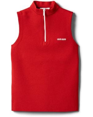 Miu Miu Pullover Aus Wolle Mit Halbreißverschluss, Damen, Größe - Rot