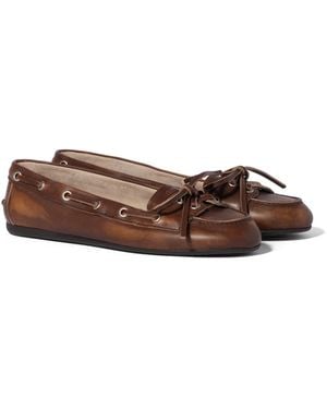 Miu Miu Deck-Loafer Aus Leder, Damen, Größe - Braun
