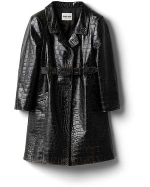 Miu Miu Mantel Aus Kroko-Geprägtem Leder, Damen, Größe - Schwarz