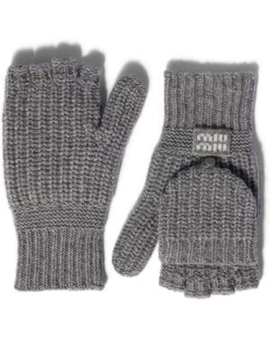 Miu Miu Fingerlose Handschuhe Aus Wolle Und Kaschmir, Damen, Größe - Grau