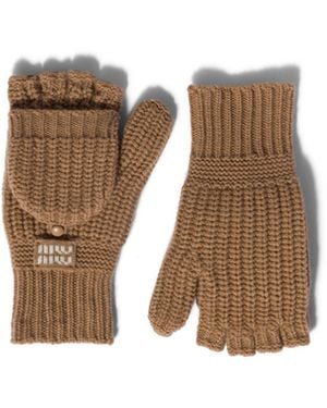 Miu Miu Fingerlose Handschuhe Aus Wolle Und Kaschmir, Damen, Größe - Braun