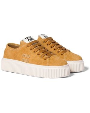 Miu Miu Sneaker Aus Veloursleder, Damen, Größe - Mettallic