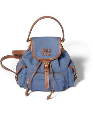Miu Miu Rucksack Aus Canvas Und Leder, Damen - Blau