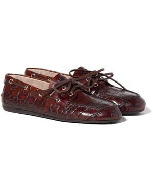 Miu Miu Chaussures Deck En Cuir Imprimé Croco, Femme, Taille 35 - Marron