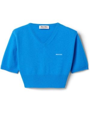Miu Miu Kurzer Pullover Aus Kaschmir, Damen, Größe - Blau