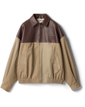 Miu Miu Blousonjacke Aus Chino Und Leder, Damen, Größe - Braun