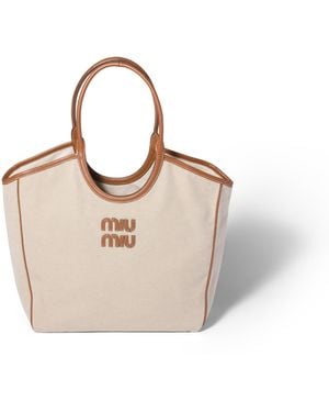 Miu Miu Sac Ivy En Toile Et Cuir, Femme - Neutre