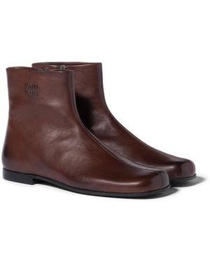 Miu Miu Bottines En Cuir, Femme, Taille 35,5 - Marron