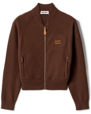 Miu Miu Strickjacke Aus Kaschmir Mit Reißverschluss, Damen, Größe - Braun
