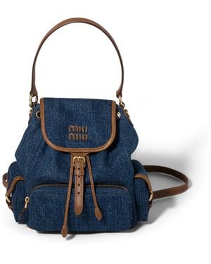 Miu Miu Rucksack Aus Denim Und Leder, Damen - Blau