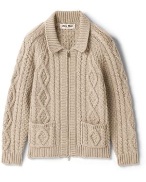 Miu Miu Strickjacke Aus Wolle Und Kaschmir, Damen, Größe - Natur