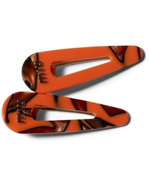 Miu Miu Pinces À Cheveux Avec Logo, Femme - Orange