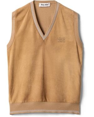 Miu Miu Weste Aus Wolle Und Wildleder, Damen, Größe - Natur