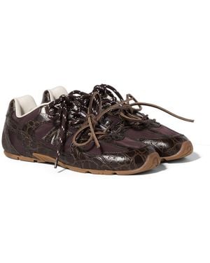 Miu Miu New Balance X 530 Sl Sneaker Aus Leder Mit Krokoprägung Und Funktionsgewebe, Damen, Größe - Braun