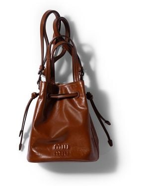 Miu Miu Pouch Aus Glänzendem Leder, Damen - Braun