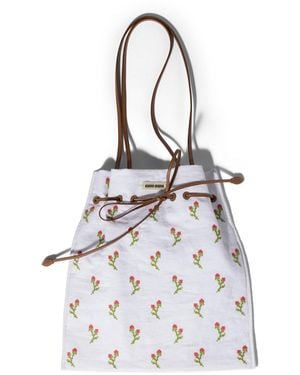Miu Miu Cabas En Lin Brodé, Femme - Blanc