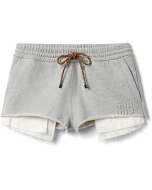 Miu Miu Shorts Aus Baumwollfleece, Damen, Größe - Weiß