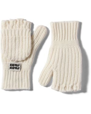 Miu Miu Fingerlose Handschuhe Aus Wolle Und Kaschmir, Damen, Größe - Natur