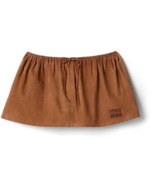 Miu Miu Mini-Jupe En Suède Enduit, Femme, Taille - Marron