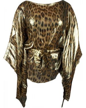 Roberto Cavalli Silk Kaftan With Leopard Print - Grün
