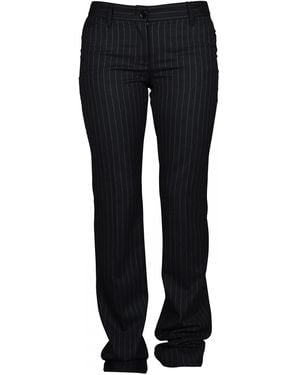 Dolce & Gabbana Grey Striped Wool Trousers - Black