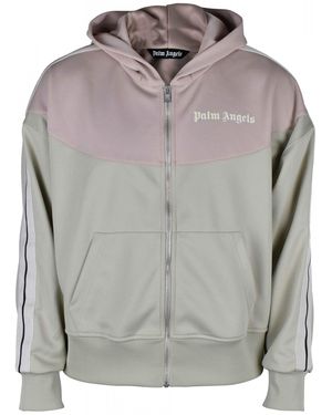 Palm Angels Two-Tone Zip-Front Cardigan With Hood And Logo - Gray