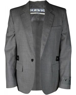 Off-White c/o Virgil Abloh Pinstriped Wool Blazer With Signature Detail - Grey
