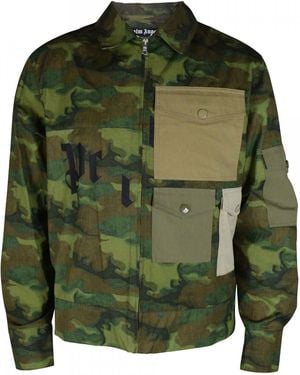 Palm Angels Military Camouflage Jacket With Classic Collar - Green