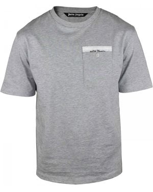 Palm Angels Cotton T-Shirt With One-Button Pocket - Grey