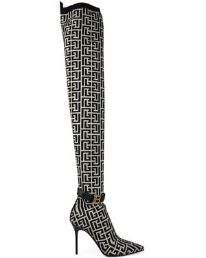 Balmain Monogram Over-The-Knee Raven Boots 110 - White