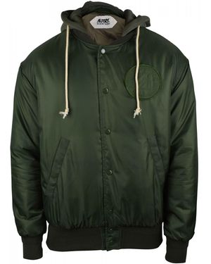 Autry Hooded Bomber Jacket With Embroidered Logos - Green