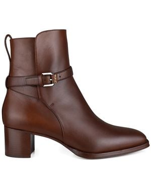 Ralph Lauren Almond-Toe Leather Buckle Boots - Brown