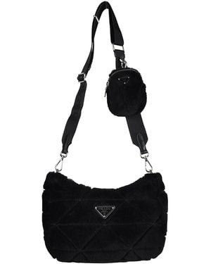 Prada Re-Nylon Tasche aus Shearling - Schwarz