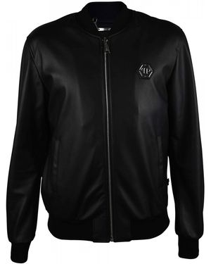 Philipp Plein Smooth Leather Bomber Jacket - Black
