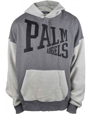 Palm Angels Patchwork Yoke Hooded Sweatshirt With Distressed Details - Grey